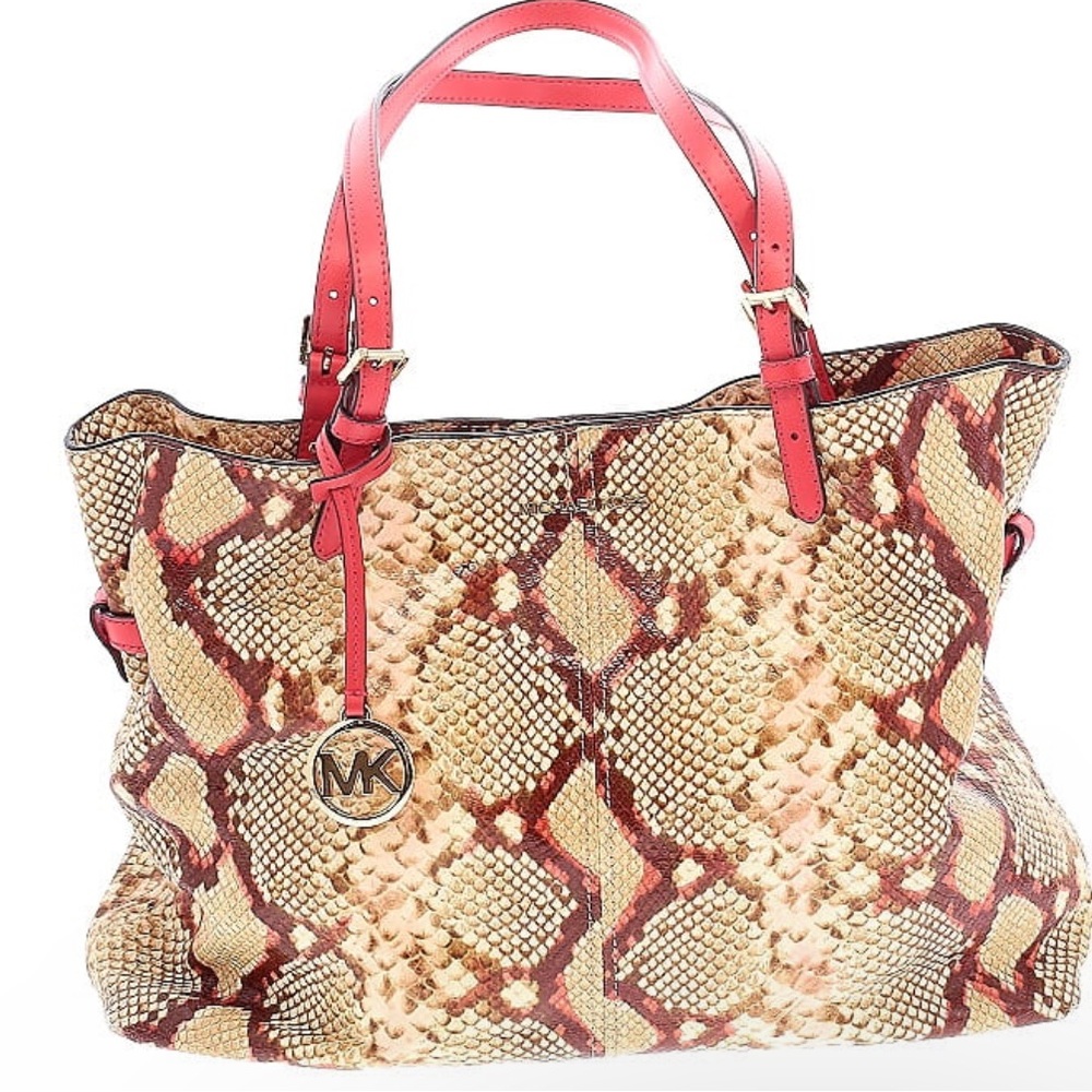 Michael Kors Brown Lenox Large Python Embossed To… - image 1